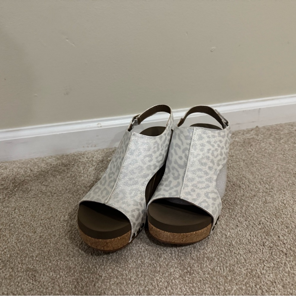 Corkys White Leopard Wedge Sandals